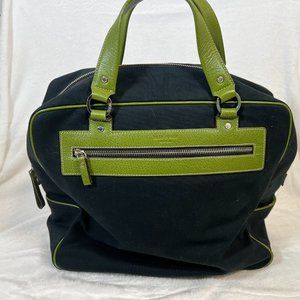 Kate Spade New York Black Canvas Lime Green Leather Trim Tote Purse Handbag XL